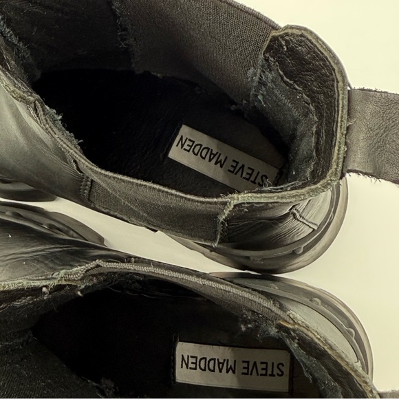 Steve Madden Barclay Black Leather Pull On Rounded Toe Chunky Ankle Boot Size 8 - Picture 10 of 16